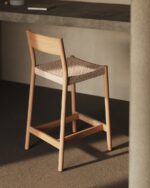Yalia stool with a backrest in solid oak wood in a natural - Image 2