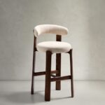 Granite stool in brown chenille and solid ash wood