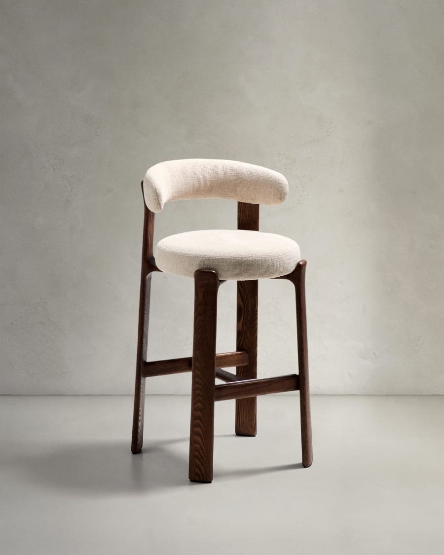 IMG_7675.jpeg Granite stool in brown chenille and solid ash wood - Image 1