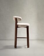 Granite stool in brown chenille and solid ash wood - Image 2