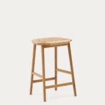 Enit stool made of beige paper cord and solid oak